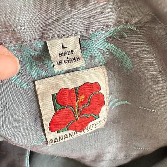 Banana Split USA Men's Hawaiian Shirt L Large Black Palm Tree Silky Button Beach - Picture 4 of 8